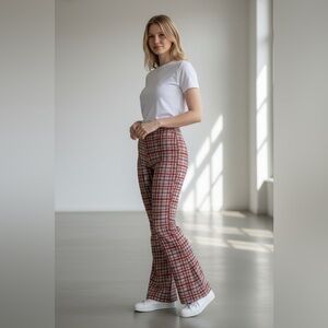 Urban Outfitters UO Bryn Pull On Plaid Bootcut Flare Boho Hippie Pants small